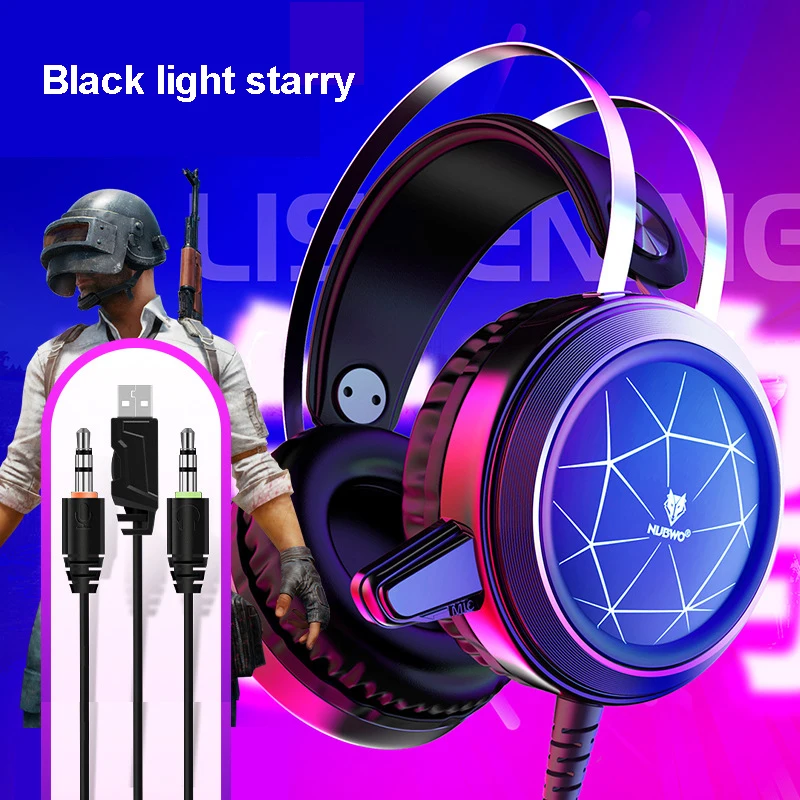 Black starry N1 3,5 мм USB стерео проводные Игровые наушники игровая гарнитура над ухом RGB с микрофоном Голосовое управление для ноутбука компьютера геймера PUBG - Цвет: Black starry