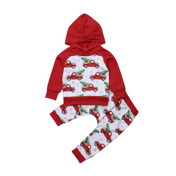 

New Arrival Christmas Newborn Infant Kids Baby Girl Baby Boy Clothes Sets Hooded Tops Pants Outfits 2Pcs Set Clothes 3-24M Hot