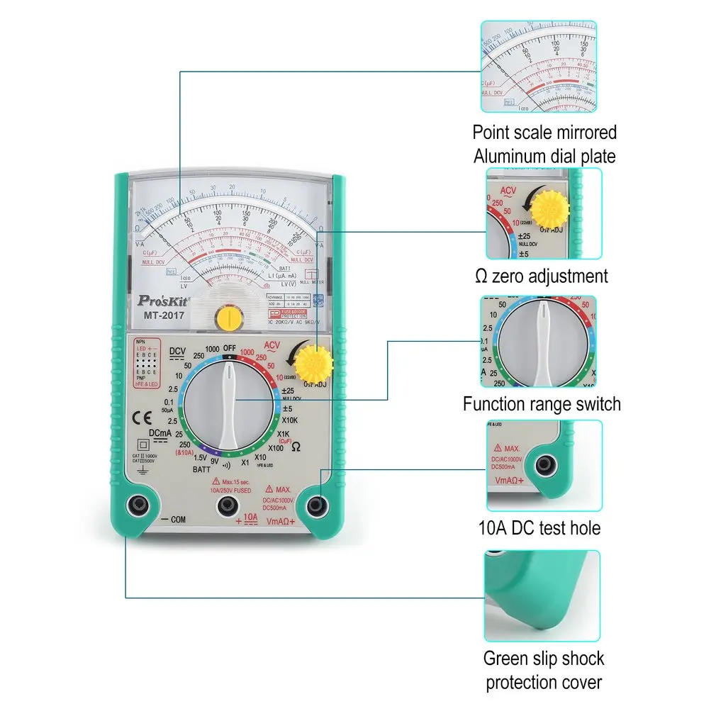 Proskit MT- AC/DC Аналоговый граф Указатель мультиметр Амперметр Сопротивление Емкость диод Вольт Ампер Ом hFE светодиодный измеритель