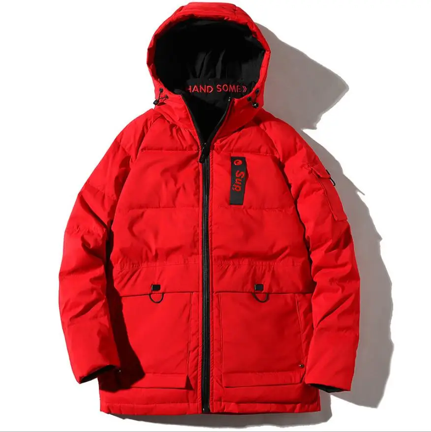new style autumn winter men down jacket red warm thick hooded teenager down coats male waterproof stand collar outerwear - Цвет: color same picture