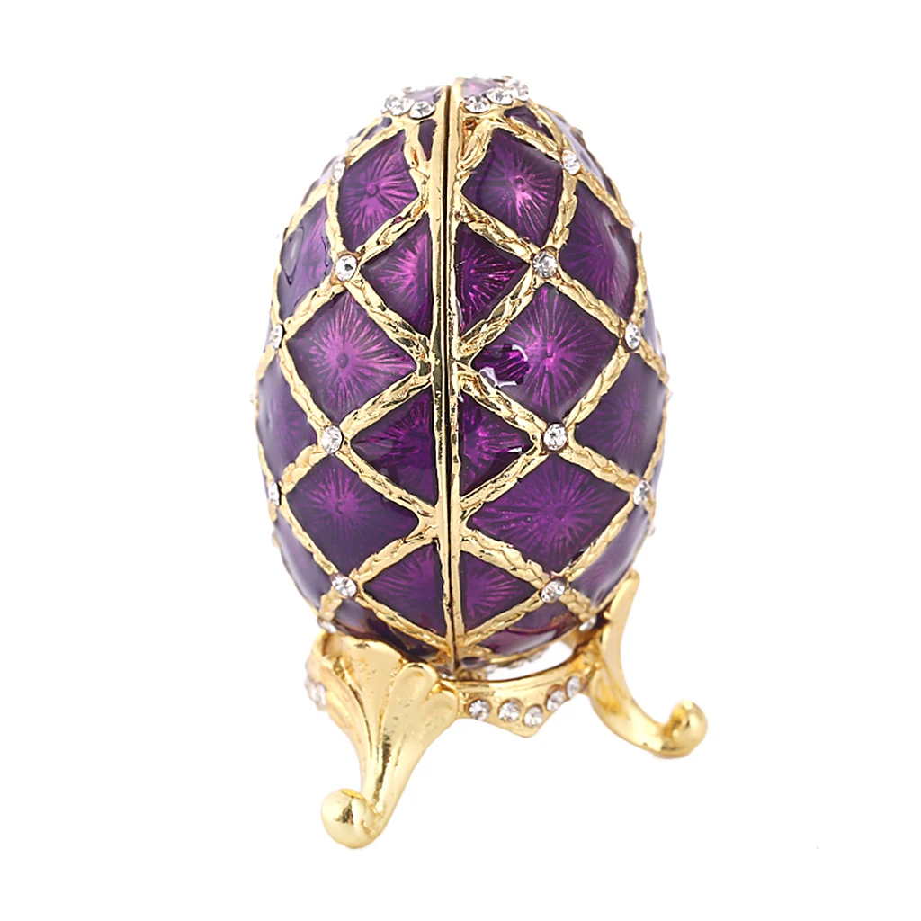 Victorian Vintage Violet Egg Shaped Enamel Trinket Jewelry Storage Box Gold