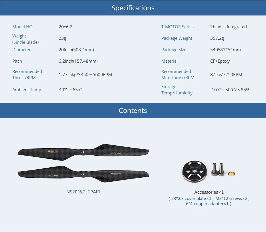 T-motor Multirotor Carbon Fiber 3rd Gen Ultra Light Propellers NS Series NS14*4.8 NS15*5 NS16*5.4 NS16*6.1 NS18*6 NS20*6.2 Prop 29