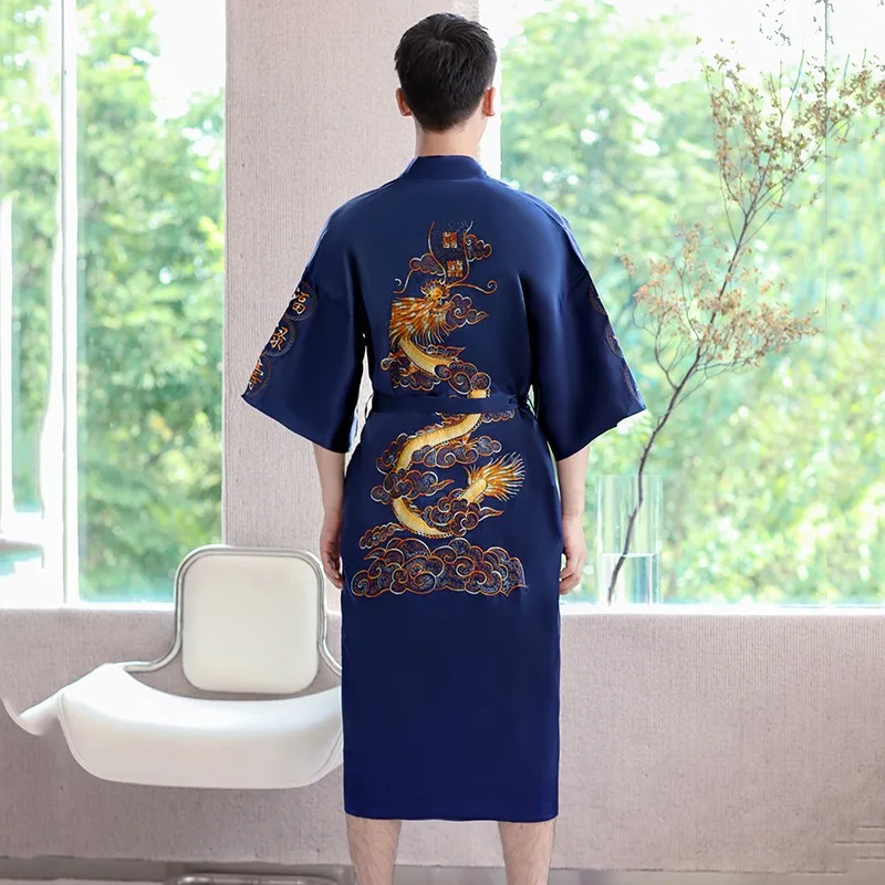 mens cotton pajama sets Chinese Style Men Embroidery Dragon Robe Traditional Kimono Bathrobe Gown Male Sleepwear Loose Nightwear Intimate Lingerie pajama pants men's