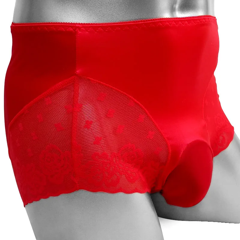 Shiny Sissy Pouch Panties Boxer shorts Underwear for Men High waist Nylon Lace Softy Sexy Lingerie for gay Sissy panties