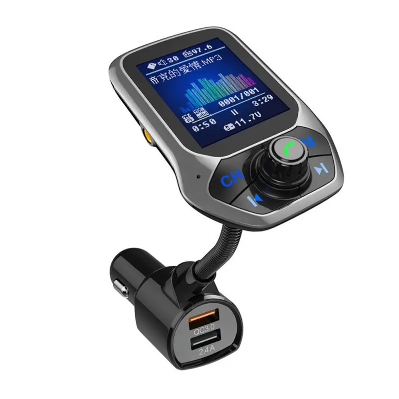 Цветной экран Автомобильный Mp3 музыкальный плеер Bluetooth приемник fm-передатчик Aux аудио выход Автомобильное двойное USB зарядное устройство - Название цвета: Черный