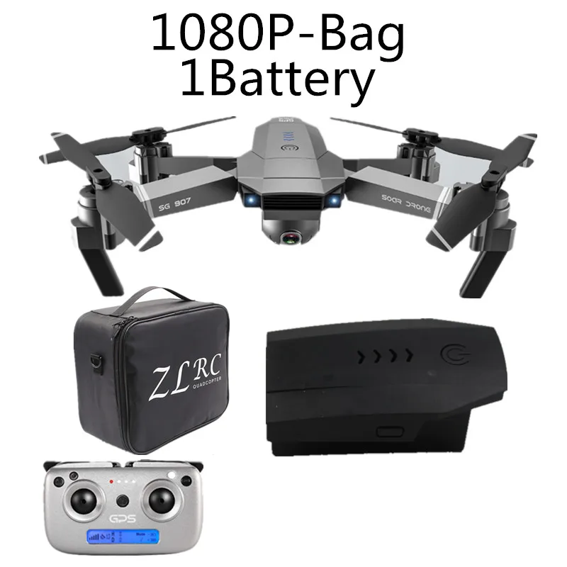 Дрон 4k SG907 Дрон gps с 4K HD двойной камерой Широкий угол 5G wifi FPV RC Квадрокоптер складной Дрон Профессиональный gps следуй за мной - Color: 1080P-1B-Bag