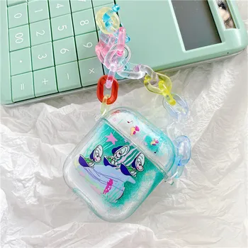 

Chain Glitter Bling Sequin Liquid Quicksand Wireless Earphone Charging Hard Cover for Apple AirPods 1 2 Bluetooth Headset Case