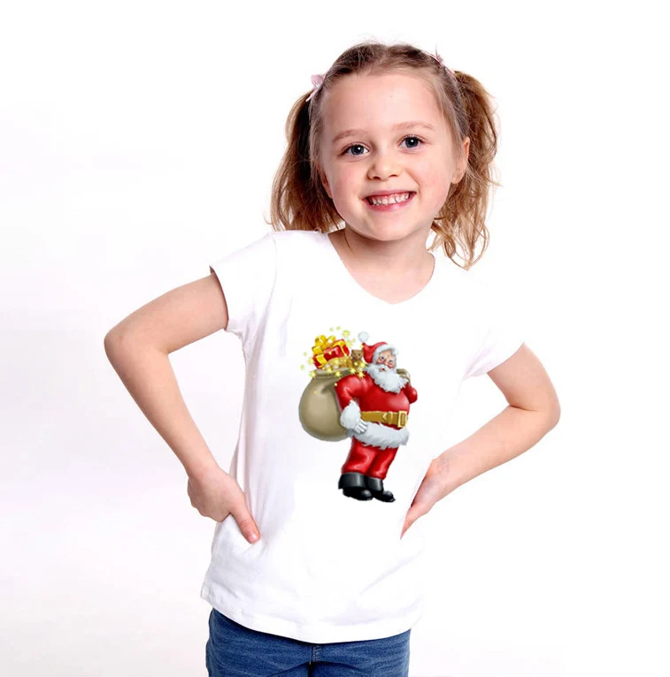 Футболки с рождественским узором для девочек; Camiseta; Детские футболки в стиле Харадзюку повседневные подростковые футболки для малышей Модная одежда для улицы топы унисекс - Цвет: 917n-bj-11-12-1
