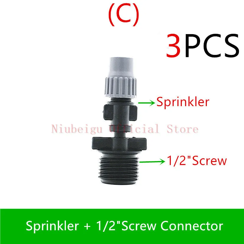 Grey Misting Sprinkler Mist Cooling Nozzle Garden Greenhouse Adjustable Closable Spray Drip Fittings
