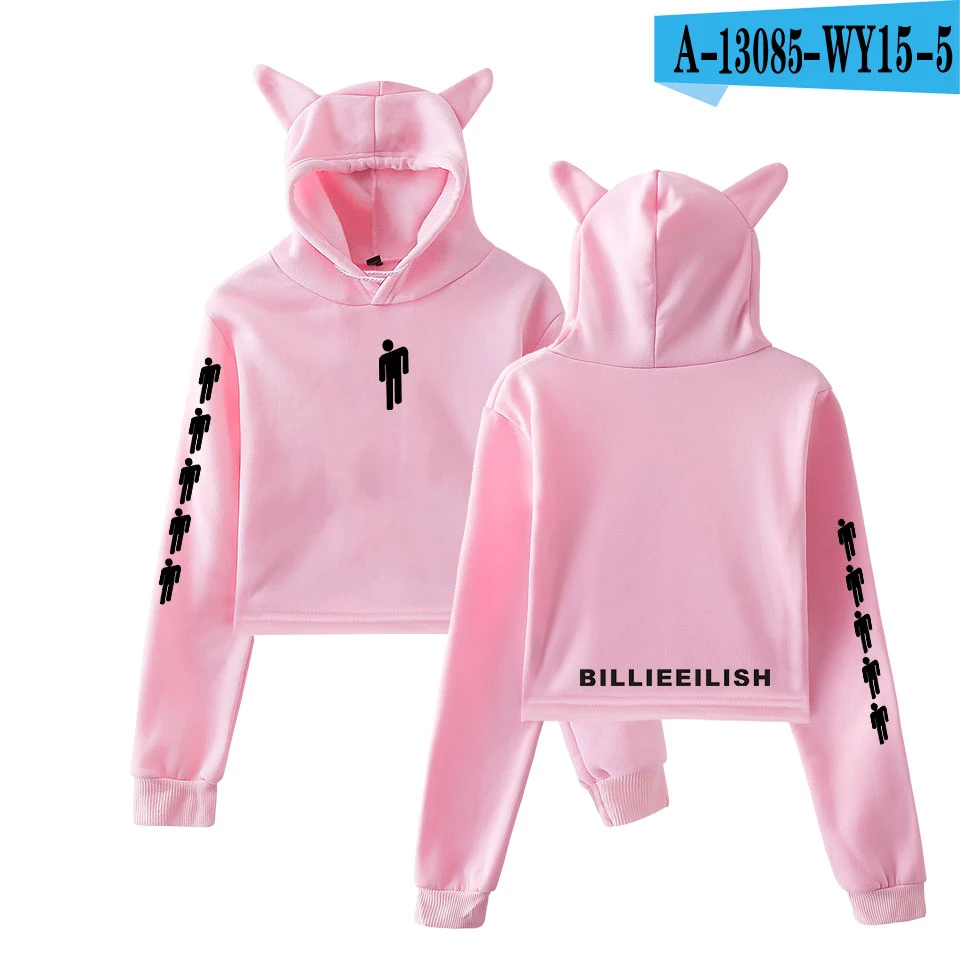 Pink 4 Billie Eilish Cat уличная Женская Сексуальная толстовка с кошачьими ушками в стиле хип-хоп тренд короткий кошачий Топ Billie Eilish Толстовка Harajuku пуловер - Цвет: Pink 4