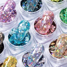 12 цветов шестиугольник голографический Блеск Гель лак для ногтей с блестками Дизайн ногтей украшения наклейки поддельные ногти аксессуары инструмент