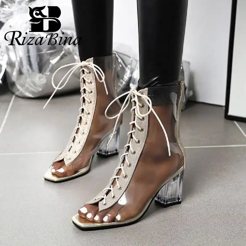 lace up zipper back transparent heels