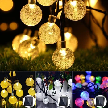 

5-12M 20LED 100LED Solar Lamp Crystal Ball LED String Lights Flash Waterproof For Outdoor Garden Christmas Wedding Decoration#1