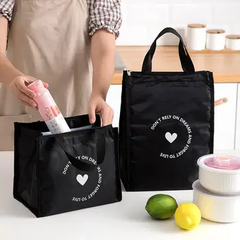 

Fashion Black Letter Lunch Bag Portable Thicken Food Thermal Box Picnic Ice High Capacity Insulated Tote Cooler Childern Bags