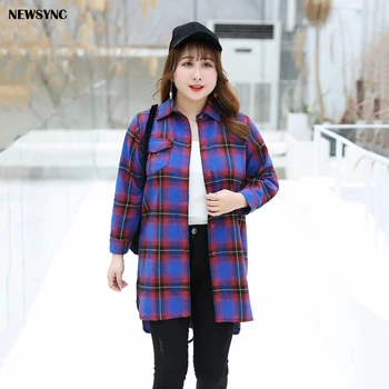 

NEWSYNC Female Blouses Big Size 2020 New Summer Spring Women Casual Plaid Shirts Long Sleeve Plus Size Euro 52 Turn-down Collar