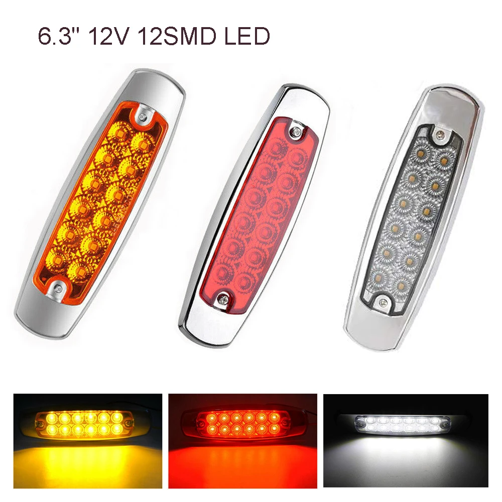 

12V Red/White/Yellow 6.3" 12SMD LED Side Marker Clearance Strobe Light Trailer Tail Driving Lights, Sealed 6-1/5" Rectangular