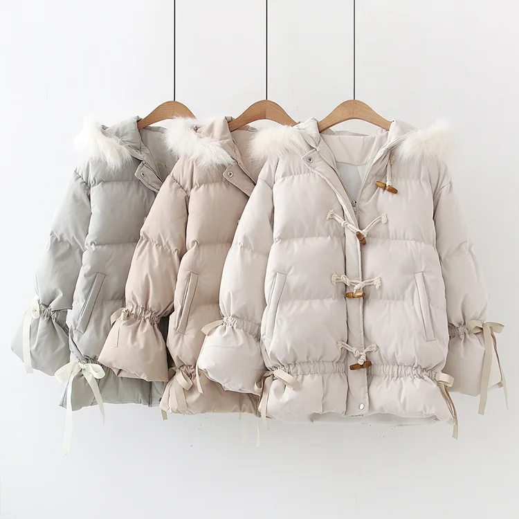 

Zgm-802 Korean-style WOMEN'S Wear 2019 Winter New Style Fashion Hooded Fur Collar Toggle Drawstring Cotton-padded Clothes