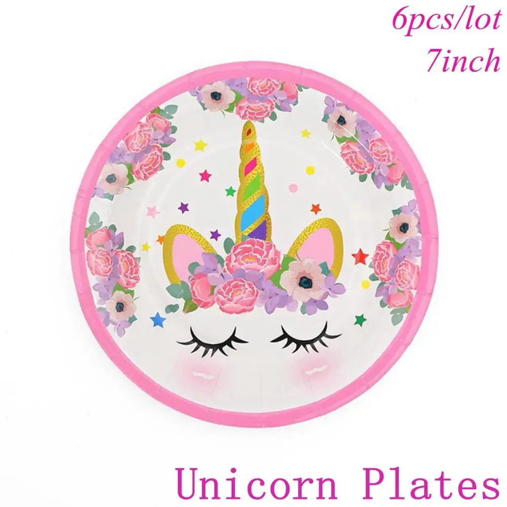 7inch Plates CHZLL Единорог торт Топпер свадебный Кекс Украшение детский душ Декор С Днем Рождения вечерние принадлежности детский Единорог Декор - Цвет: 7inch Plates