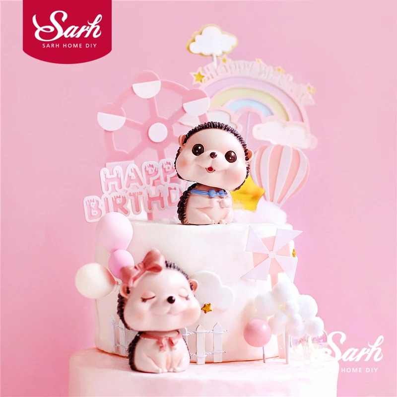 

Tie Bow Hedgehog Decoration Happy Brithday Ferris Wheel Eat Me Cake Topper for Wedding Party Baking Supplies Balls Love Gifts
