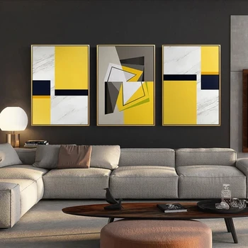 

Abstract Yellow White Canvas Painting Geometric Posters And Print Wall Art Pictures For Living Room Bedroom Nordic Home Decor