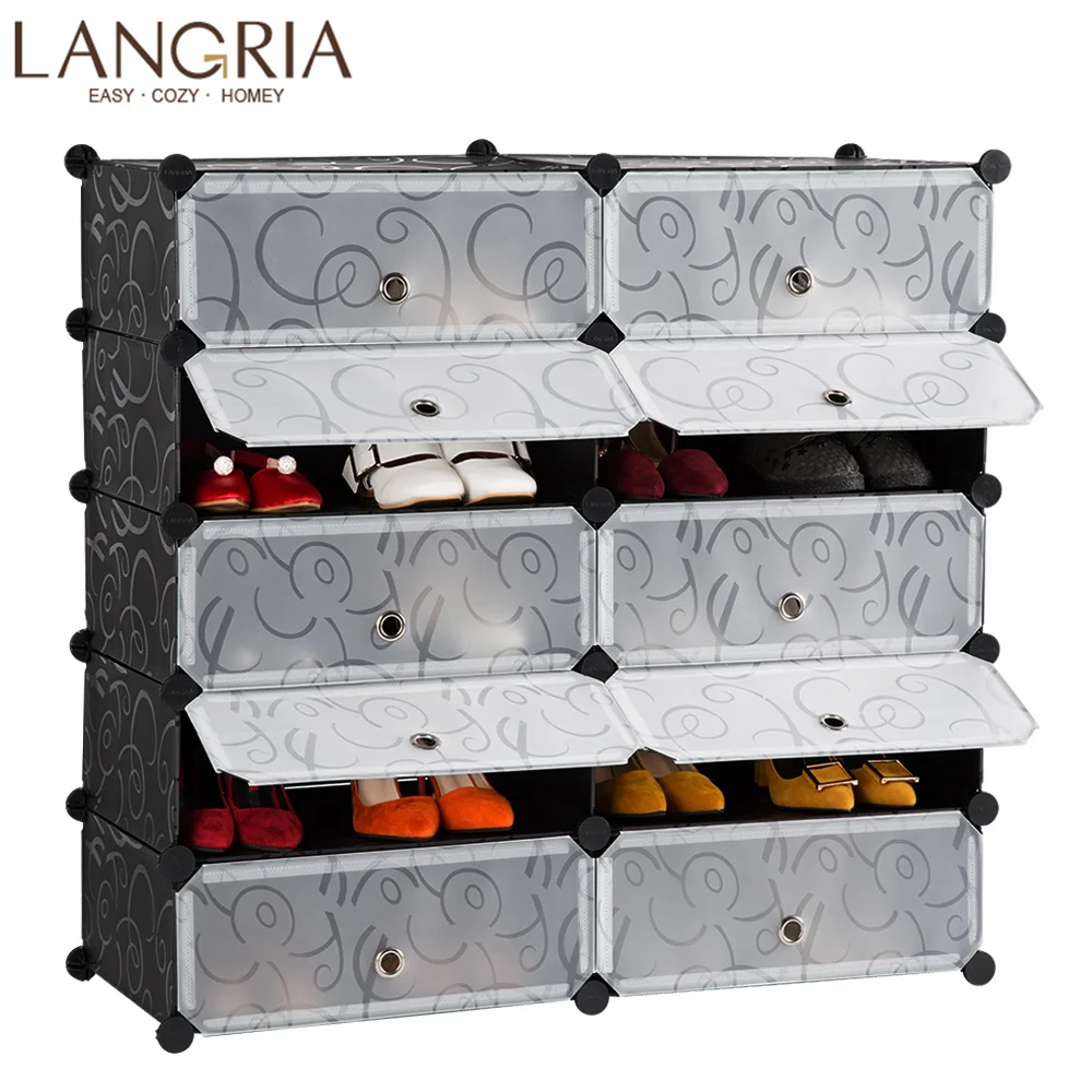 

LANGRIA 10/18 Cube Storage Shoe Cabinet Modular Dustproof PVC Shoe Organizer Shelf Curly Patterned Shoe Rack Cabinet Living Room