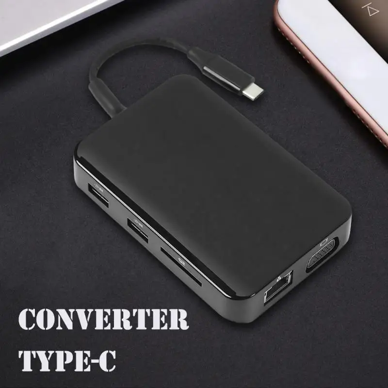 Type-C концентратор конвертер 2 USB 2 HDMI PD VGA RJ45 3,5 мм разветвитель карты памяти адаптер полнофункциональный интерфейс дизайн удобный