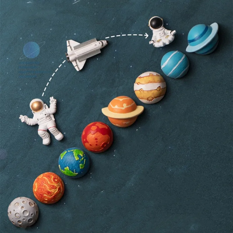 3D Happy Planet Series Refrigerator Sticker Space Astronaut Spaceship Earth Resin Magnetic Message Board Home Decoration Sticker magnetic sticker magnetic fridge stickers refrigerator decor