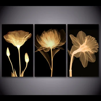 

3 Pieces Canvas Art Transparent Lotus Flower Black Painting Wall Picture For Living Room Wall Art Poster Canvas Painting