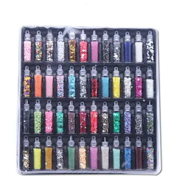 

NOQ 48Colors Bottles Nail Art Decorations Glass Bottle DIY Glitter Sequins Nail Stickers Rhinestone Manicure Salon Tools