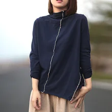 Женская Осенняя Асимметричная шерстяная хлопковая футболка женская с высоким воротником облегающая блузка с длинным рукавом Harajuku ретро пуловер женские рубашки