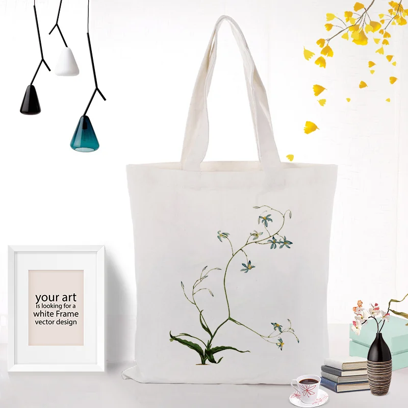 FLOWER0282 Сумка с цветочным рисунком сумка для покупок на каждый день Применение канва для DIY изготовленным на заказ логосом печати эко многоразовая утилизация текста - Цвет: FLOWER0282