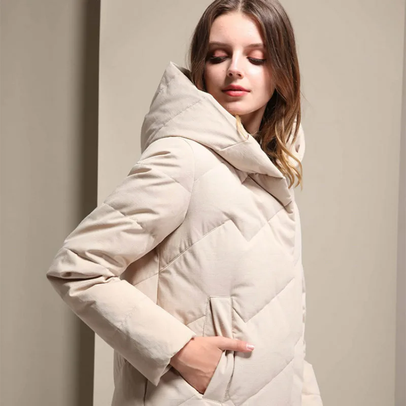 

New Winter Best-selling Women's Down Jacket Fashion Thick White Duck Down Hooded Jacket Women Outdoor Leisure Mid-length Jacket