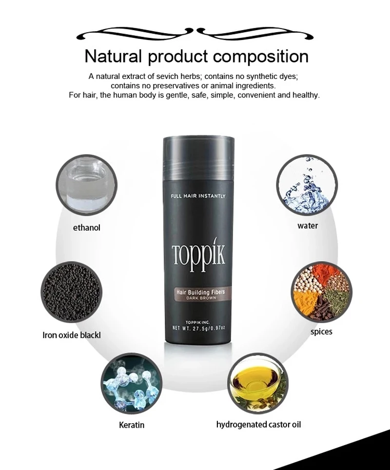 4pc Toppik Keratin Hair Building Holding Fibers 9 Colors Hair Full Hair Loss Concealer Growth Products hair Care treatment 27.5g