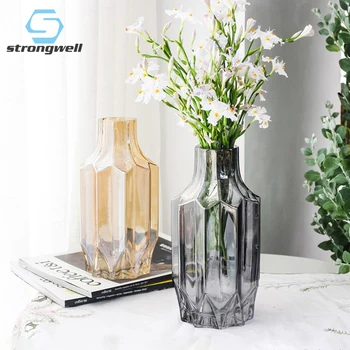 

Strongwell Nordic Vertical Edges Glass Vase Plant Holder Modern Simplicity Art Hydroponics Flower Vase Home Desktop Decoration