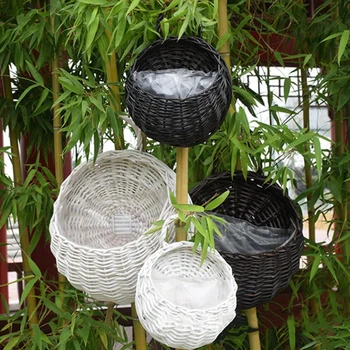 

1pc Flower Planter Wall Hanging Wicker Rattam Basket Garden Vine Pot Indoor Plants Holder