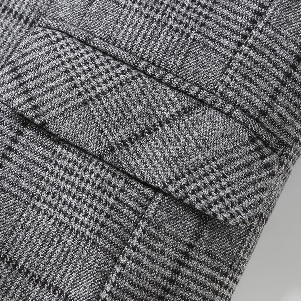 Повседневные мужские клетчатые костюмы Slim Fit Хлопок Полиэстер нагрудный костюм жениха мужские s смокинг-пиджак Свадебные/Выпускные серые костюмы пальто 8,13