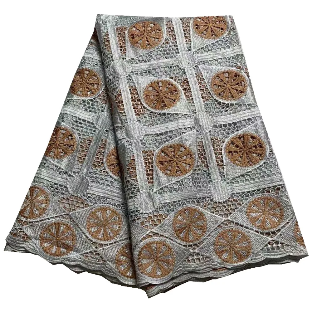 

2021 High Quality Embroidery Swiss Water Soluble Lace Fabric With Stones 5 Yards African Cord Lace Fiber Guipure Materia d66-568