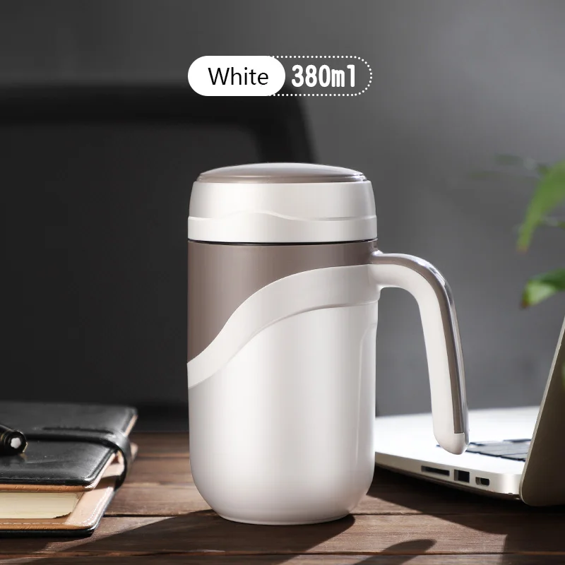 380 мл кружка-термос, керамическая кофейная чашка, Офисная изоляционная чашка, бутылка для воды с ручкой, вакуумная колба, дорожный стакан для мужчин - Цвет: Белый