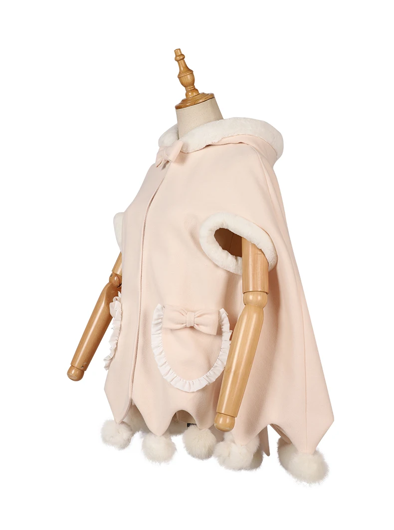 Зимний милый плащ в стиле Лолиты для принцессы, винтажное утепленное вельветовое пальто kawaii милый плащ maomao с бантом для девочек