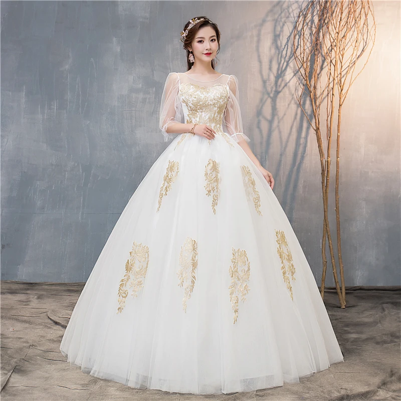 Модное Новое поступление, свадебное платье, Золотое кружевное платье с вышивкой, вырез лодочкой, с открытыми плечами, бальные платья принцессы, невесты, на заказ, большие размеры 72