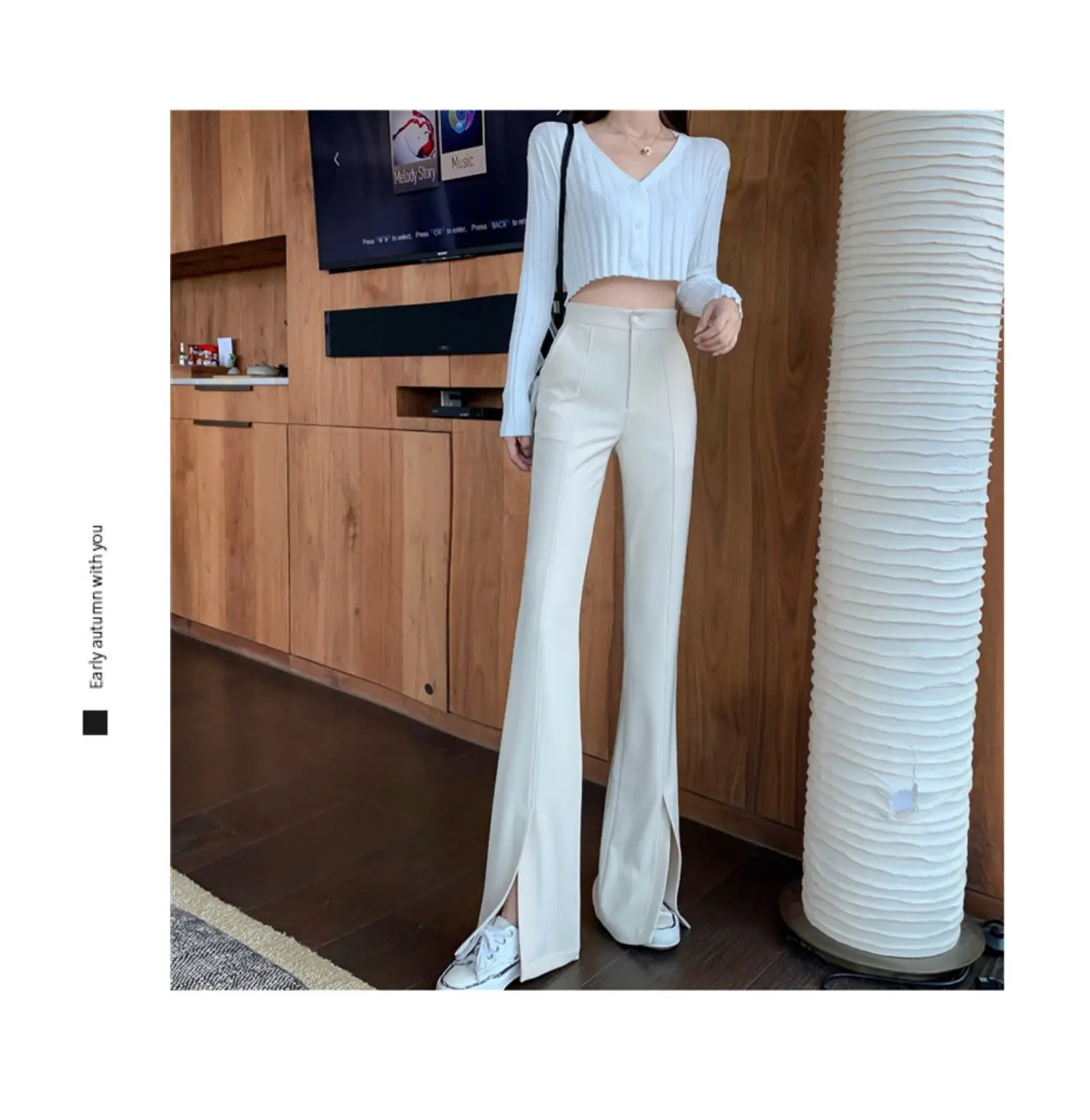 High Waist Pants Women Trousers Casual Office Lady Front Slit Elastic Waist Pencil Trousers Sexy Ladies Skinny Pants Workwear champion sweatpants