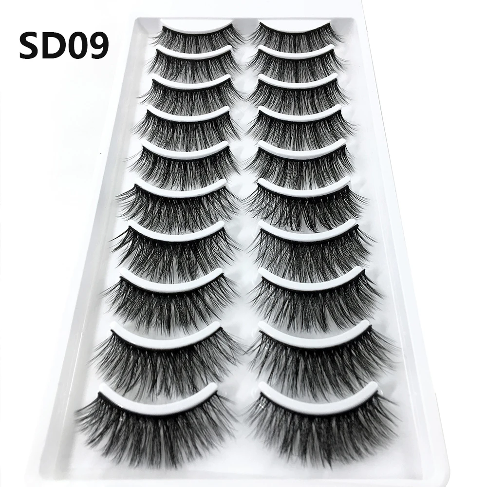 LADYLUNA 1/10Pair Handmade Mixed Wispy Fluffy Natural Thick Long 5D Mink Real Hair False Eyelashes Extension Beauty Makeup Kit