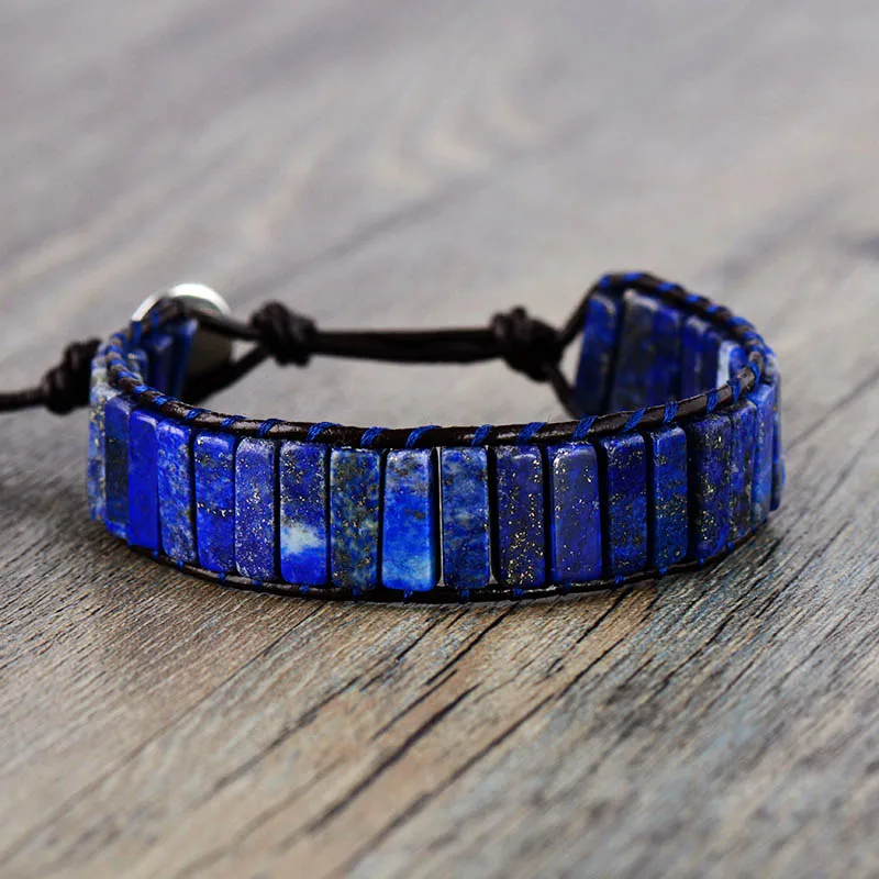 High End Tube Shape Lapis Lazuli Single Leather Wrap Bracelets Vintage Weaving Beaded Cuff Bracelet Bijoux Dropshipping - Image 3