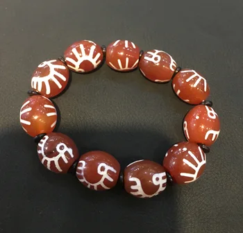 

Treasure Magic LKbrother Top Quality Magical Tibetan Old Red Agate Abstract Deer totem dzi Bead Bracelet Amulet