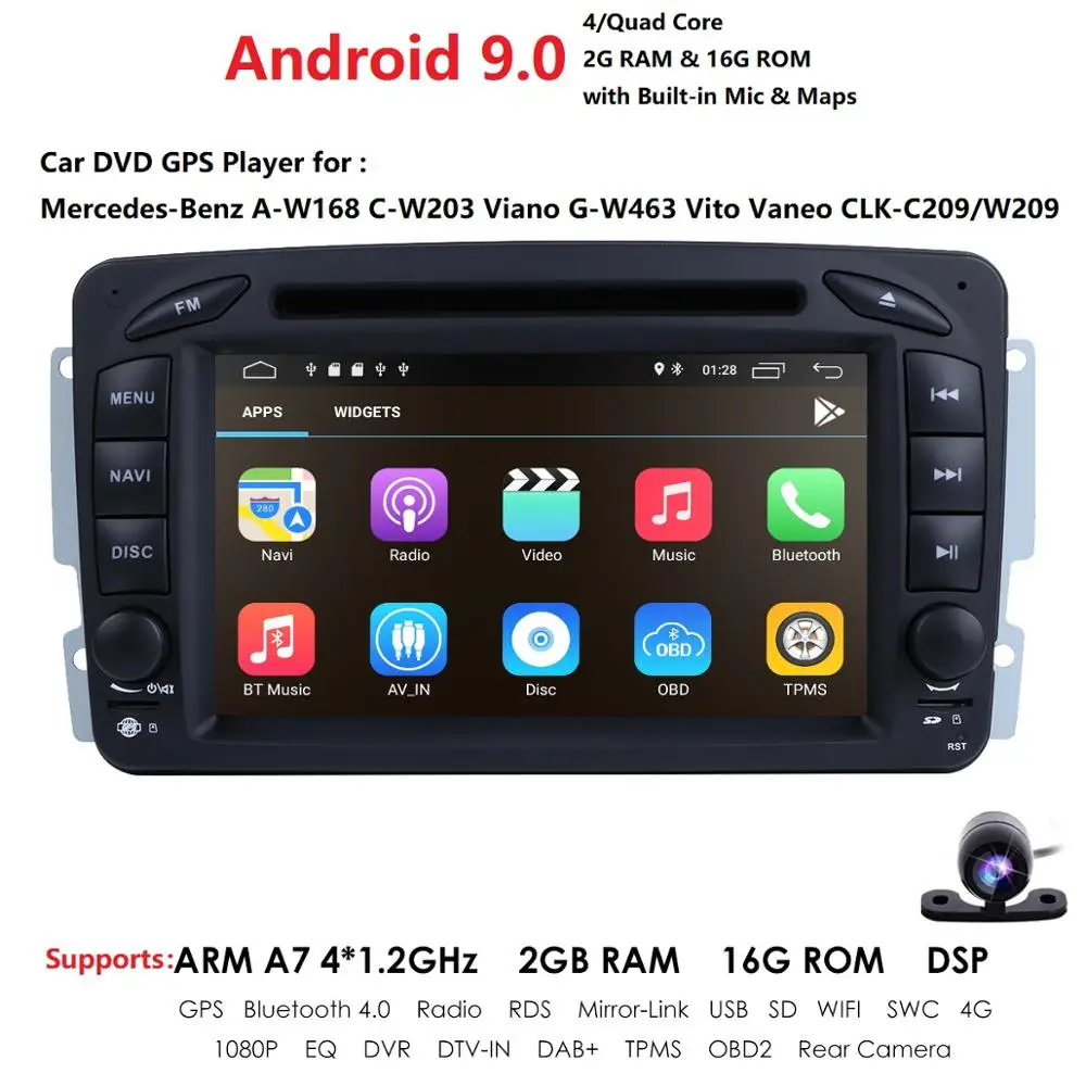 В наличии ANDROID 8,1 dvd-плеер автомобиля для Mercedes Benz W209 W203 W168 W163 W463 Viano W639 Vito Vaneo 4G WIFI GPS BT Радио 2G + 16G