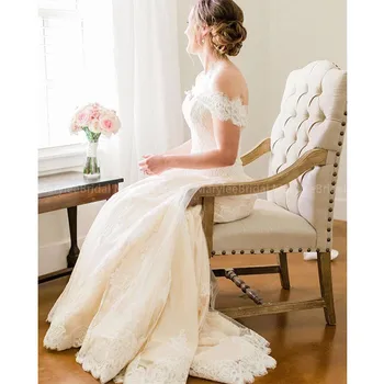 

Vestido De Noiva Mermaid Wedding Dress Boat Neck Romantic Lace Appliques Off Shoulder Champagne Bridal Dress Robe de Mariee