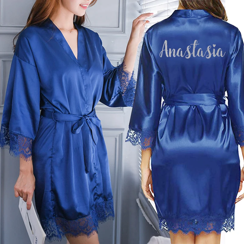 Персонализированные Имя даты кружево кимоно халат для женщин Свадебные невесты халаты девичник свадебная одежда - Цвет: blue personalized