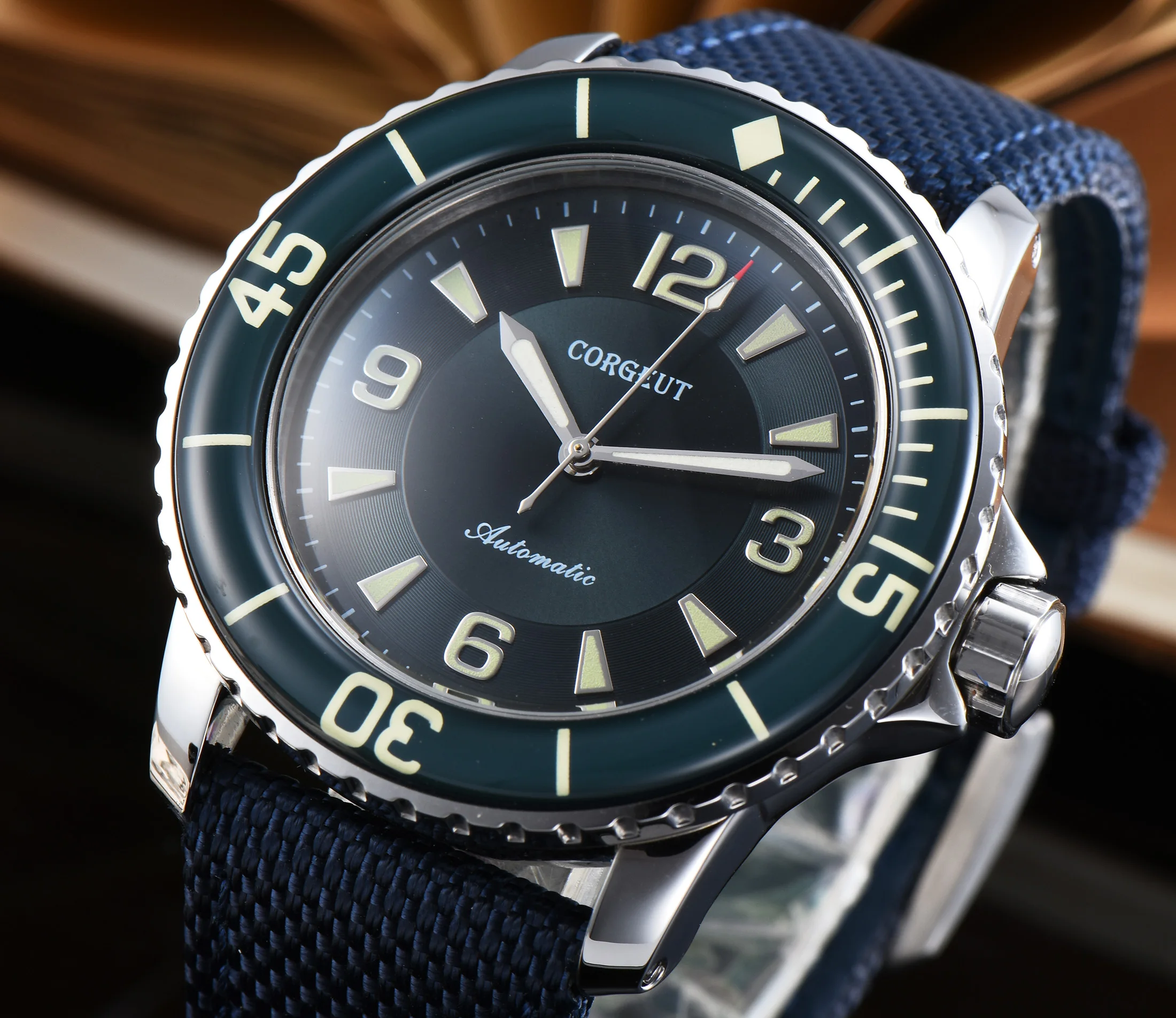 

Corgeut 45mm Green dial Luminous Bezel Diving Automatic Mens Wrist Watch