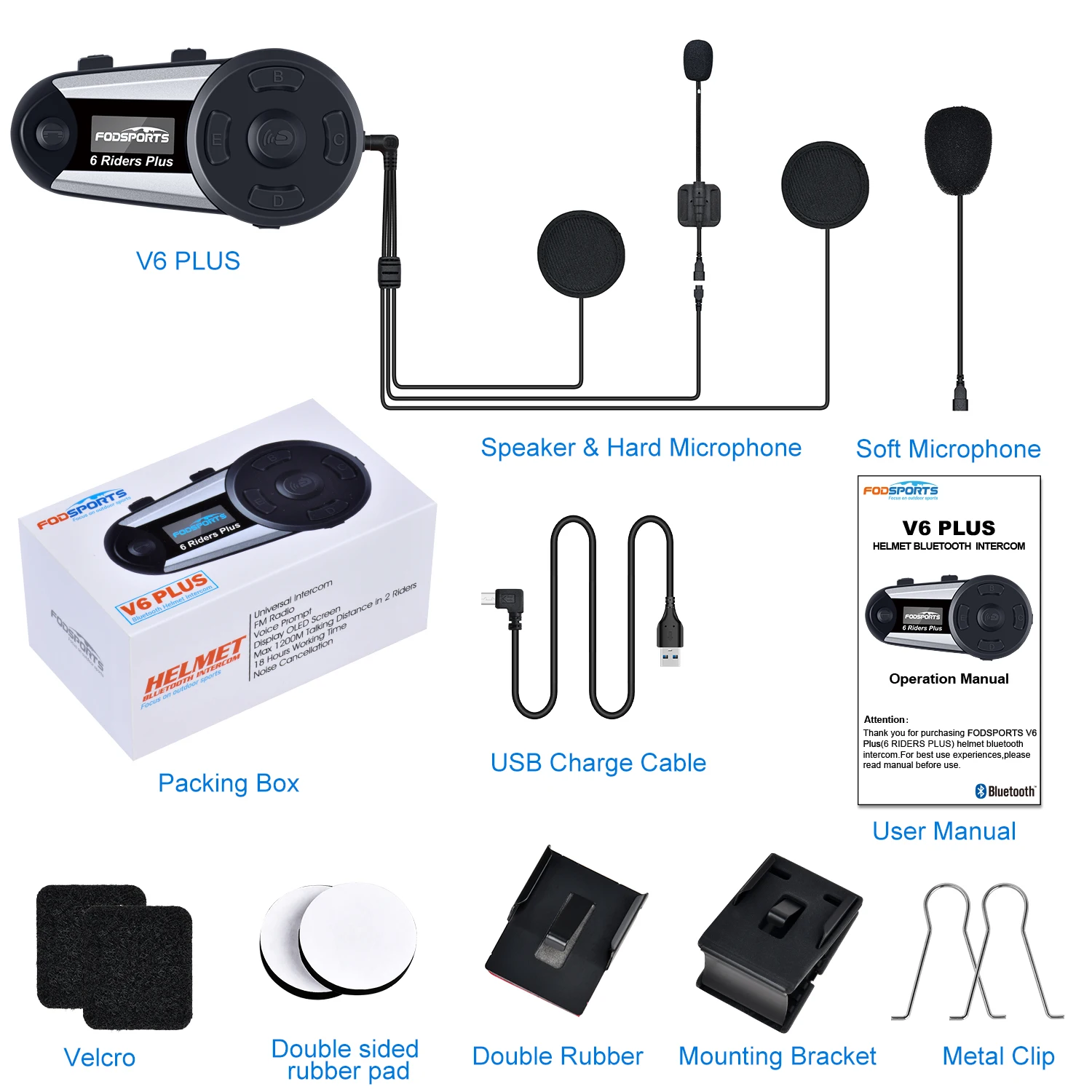 Fodsports V6 Plus мотоциклетный шлем беспроводная bluetooth гарнитура светодиодный экран fm