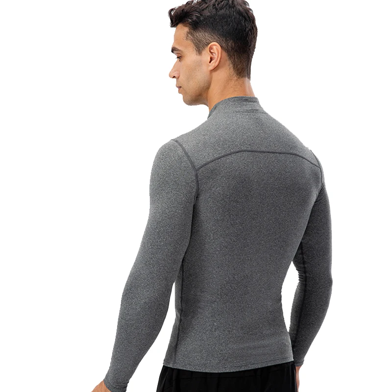 Customize Men Winter Fleece Sposwear Shis Long Sleeve Gym Running Tops Fiess Compression Half Zip Rashgard_voghion.com